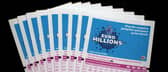 Lottery tickets for the EuroMillions jackpot are displayed in central London, on February 8, 2008. )