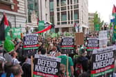 Hundreds of protesters gathered outside Westminster Magistrates' Court in support of Kneecap member Liam Óg Ó hAnnaidh, who faces a charge of supporting a proscribed terrorist organisation. 
