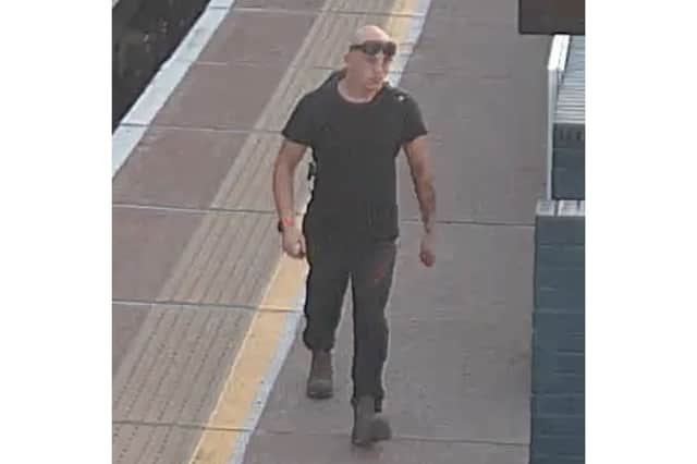 British Transport Police want to speak to this man after a train passenger went to the toilet, emerged into the carriage completely naked and made inappropriate comments towards another man