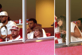 Taylor Swift has been spotted flashing her huge engagement ring during her and finance Travis Kelce's first appearance in public since their engagement announcement. 