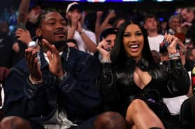  NFL player Stefon Diggs and rapper Cardi B sit court-side during the Eastern Conference Second Round NBA Playoffs between the Boston Celtics and the New York Knicks 