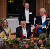 King Charles III delivers his speech as US President Donald Trump and the Princess of Wales listen during the state banquet for the US President and First Lady Melania Trump at Windsor Castle