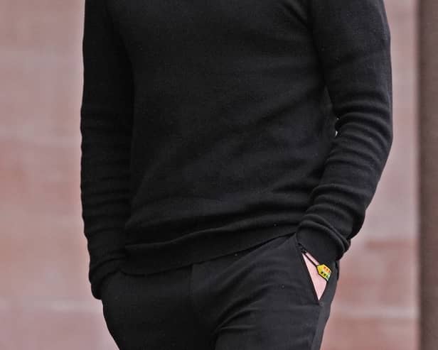Former Celtic and Hibernian player James Keatings arrives at Falkirk Sheriff Court, to be sentenced for money laundering. 