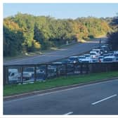 The A1(M) in Hertfordshire is closed in both directions this morning (September 22) after a Tesla collided with the central reservation and caught fire. (Photo: Facebook)