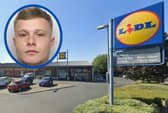 Shoplifter Milner (inset) punched the shift manager at Lidl on Aberford Road, leaving him with a serious brain injury.