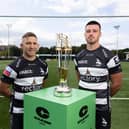 Luke Carter, left, and Tommy Watson of Chinnor during the Championship Rugby media day at Trailfinders Sports Club