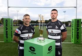 Luke Carter, left, and Tommy Watson of Chinnor during the Championship Rugby media day at Trailfinders Sports Club