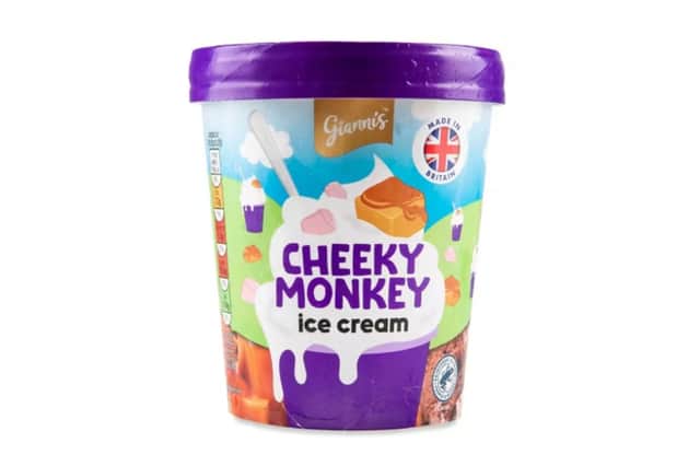 Gianni's Cheeky Monkey ice cream which has been withdrawn from sale at Aldi because it contains wheat, which is not on the label