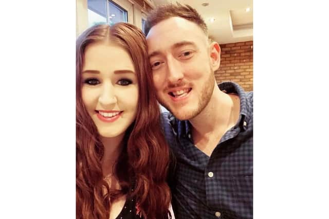 Brett Harman with his fiancée Hannah, who died aged 29 from cancer