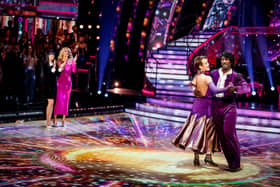 Claudia Winkleman (left) and Tess Daly (second left), Jimmy Floyd Hasselbaink and Lauren Oakley during the results show of Strictly.