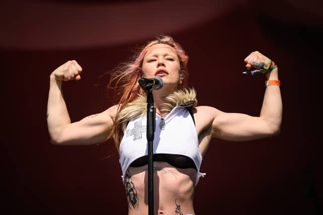 Rhian Teasdale of Wet Leg performing at Glastonbury festival 2025. The band delivered a breezy run through hits from both albums in Norwich (Photo: Leon Neal/Getty Images)