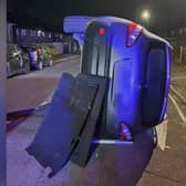 A car flipped in Woodfield Road, Broxtowe, Nottinghamshire, after having reportedly hit several other cars