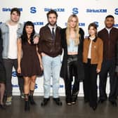 Tell Me Lies: (L-R) Cast members Alicia Crowder (Diana), Spencer House (Wrigley), Sonia Mena (Pippa), Jackson White (Stephen), Grace Van Patten (Lucy) and Branden Cook (Evan) with show creator Meaghan Oppenheimer. Photo by Getty Images.