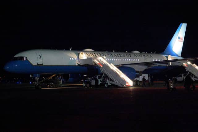 The flight taking Donald Trump to Davos was forced to turn back to Joint Base Andrews after the crew on board Air Force One identified a “minor electrical issue”. (Photo: Getty Images)
