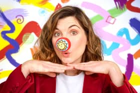 Jodie Whitaker supporting Red Nose Day 2026 by wearing one of the new Design-Yer Noses