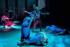 Deyemi Okanlawon as Aderemi and cast of Crown of Blood, Utopia Theatre & Sheffield Theatres.