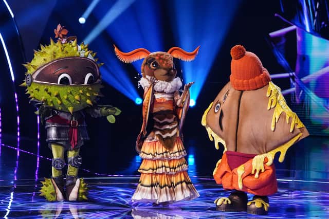 The finalists of The Masked Singer: Conkers, Moth and Toastie