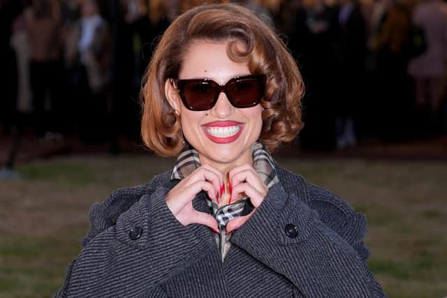 Raye arriving for the Burberry show at London Fashion Week 2025