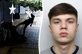 CCTV caught the moment "coward" Aaron Nomicas viciously kicked a defenceless homeless woman in the head 
