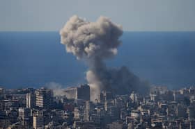 Smoke rise from an Israeli airstrike in Dahiyeh, Beirut's southern suburbs
