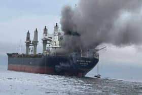 Thai cargo ship, Mayuree Naree, that was struck and set ablaze in the Strait of Hormuz on March 11