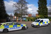 The scene outside Thorpe St Andrew School in Norwich after a teenage girl was stabbed at the school