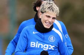 Chelsea's Alejandro Garnacho during a training session at the Cobham Training Centre, Surrey