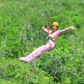 Benefit cheat Catherine Wieland on a zipline in Mexico