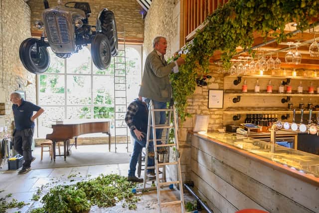 Jeremy Clarkson in a scene from Clarkson's Farm Series 4 showing preparations for The Farmer's Dog pub opening