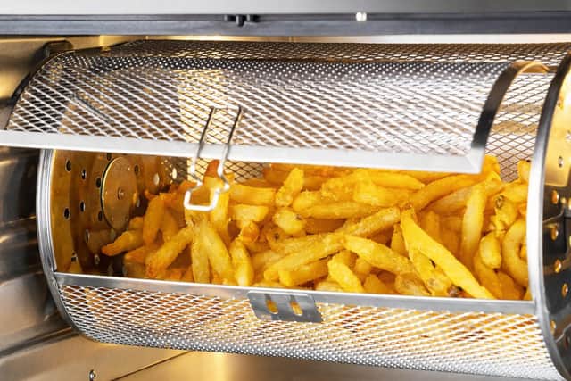 The rotisserie system can also be used to cook chips evenly