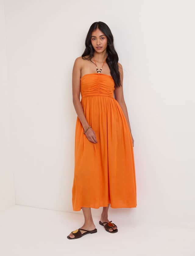 Nobody's Child halter neck midaxi beach dress with linen.