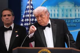 President Donald Trump speaks in the James Brady Press Briefing Room at the White House after armed attack
