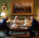 King Charles III and Queen Camilla join US President Donald Trump and First Lady Melania Trump for tea at the White House in Washington DC