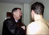 Sir Alex Ferguson with his son Darren Ferguson after he scored the winner for Wrexham in 1999
