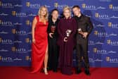 (left to right) Grace Graham, Stephen Graham, Hannah Walters and Alfie Graham with the Leading Actor Award and Limited Drama Award for 'Adolescence'