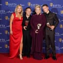 (left to right) Grace Graham, Stephen Graham, Hannah Walters and Alfie Graham with the Leading Actor Award and Limited Drama Award for 'Adolescence'