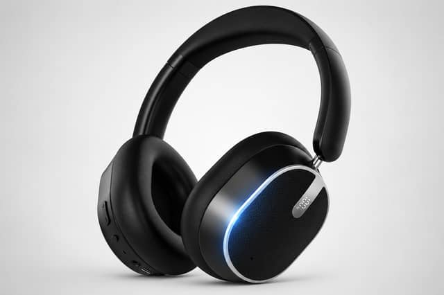 The wireless over-ear headphones feature hybrid active noise cancellation and memory foam ear cups