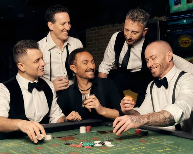 Former Strictly dancers (left to right) Pasha Kovalev, Brendan Cole, Vincent Simone, Ian Waite, and James Jordan  who are featuring in a 30-date Vegas - After Hours tour