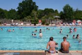Swimmers keep cool during May's heatwave in the open-air pool at Letchworth Lido in Letchworth Garden City,  Hertfordshire