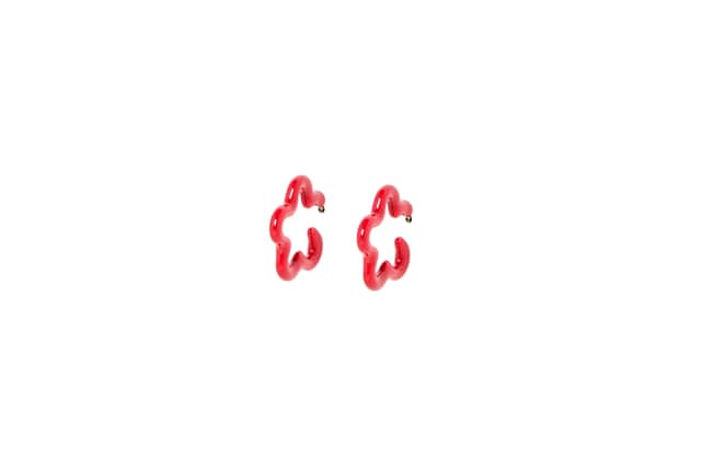 Oliver Bonas Betty Red Enamel Flower Hoop Earrings
