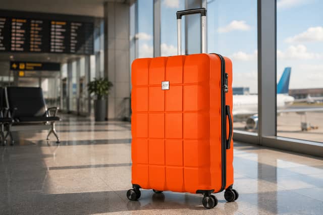 The bright orange ATX suitcase is designed to stand out on the baggage carousel while offering 110 litres of storage space.