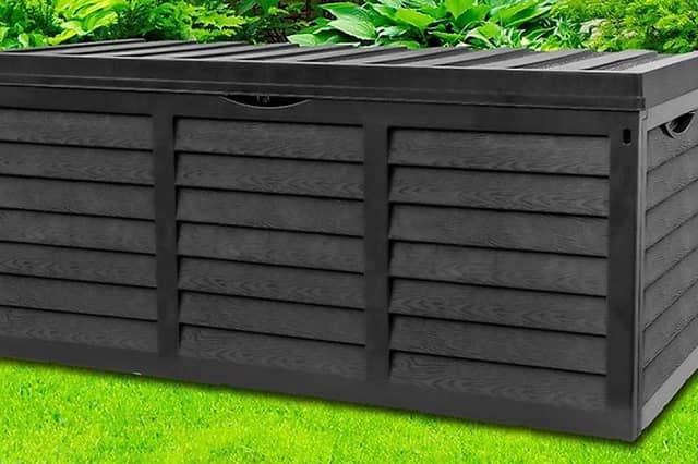 The weather-resistant garden storage box is available in 300-litre and 320-litre sizes from £29.99