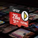 The 256GB Lexar PLAY PRO card offers up to 900MB/s read speeds on compatible microSD Express devices
