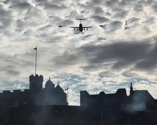 A C-17 Globemaster and two Typhoon jets soar over the Royal Edinburgh Military Tattoo on Saturday 15 August.