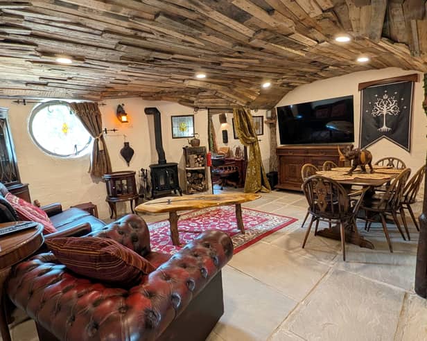 The Tolkien-inspired Hobbit homes are built into the hillside in the Welsh countryside.