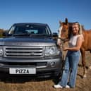 Alicia Moss with her new car and her pony. 