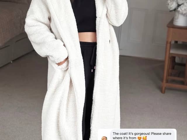 Stacey Solomon has praised this Amazon cosy teddy coat for being warm without feeling too heavy.