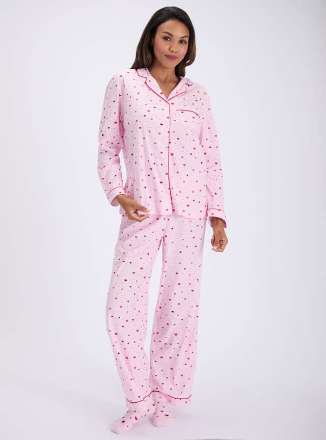 Boux Avenue's classic Pyjamas in a Bag collection includes a range of printed nightwear styles, such as these Ditsy heart fleece pyjamas, with a buy one, get one half price offer worth checking out on eligible sets.