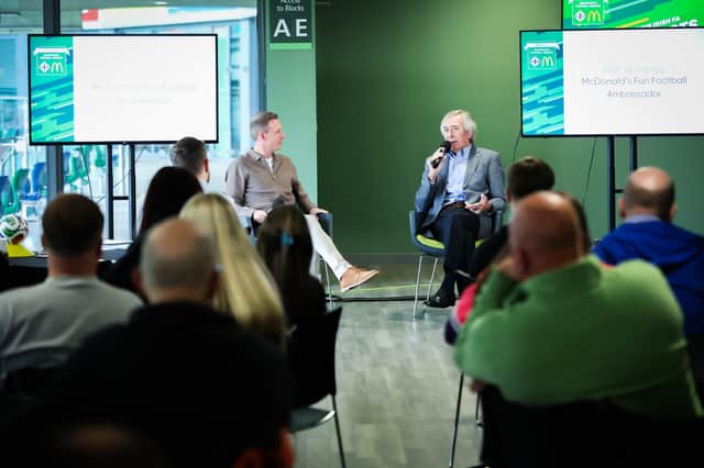 Northern Ireland legend and Fun Football ambassador Pat Jennings, speaking during the announcement of the regional winners of this year’s McDonald’s Irish FA Grassroots Football Awards.