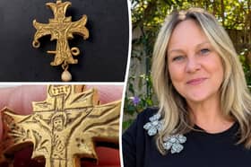 Shelley Couzins has discovered a rare medieval gold cross while metal detecting in a field, with the historic treasure potentially worth more than £20,000.